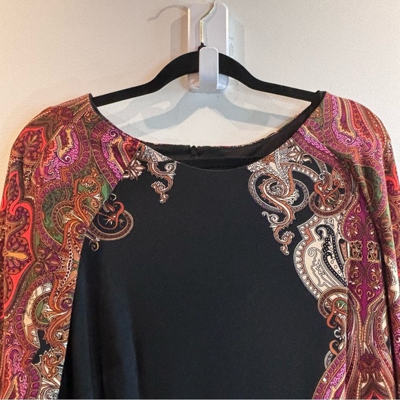 JOSEPH RIBKOFF Sz 16  Paisley Crew Neck Stretchy Lined Long Sleeve Midi Dress - Picture 3 of 10